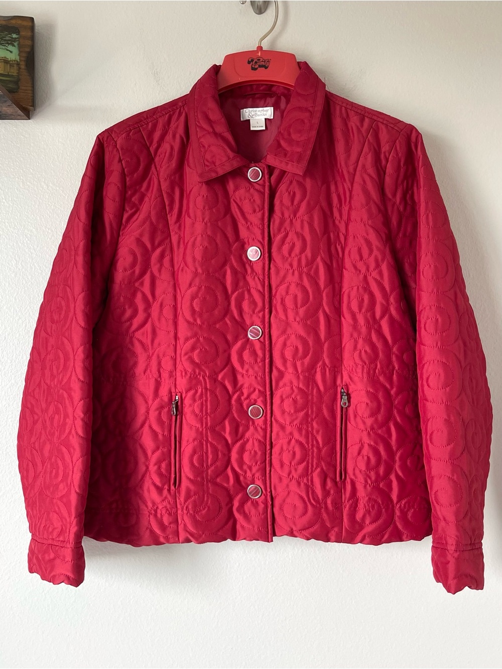 Christopher & Banks Quilted Swirl Jacket - Snap Front & Zip Pockets - Size Large